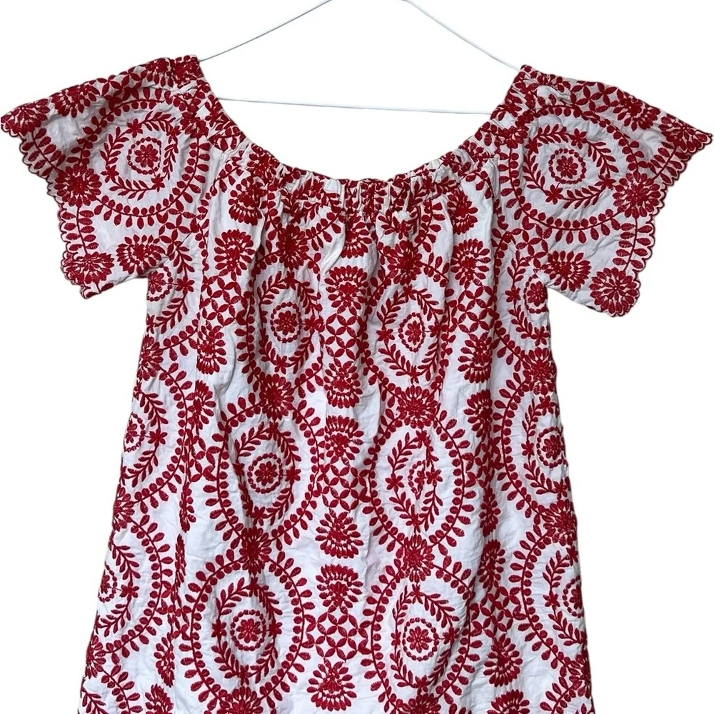 Entro red and white fully floral embroidered off the shoulder mini dress - Picture 6 of 14